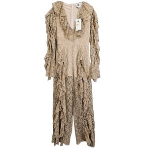 Nwt Vicky and Lucas Khaki Longsleeve Ruffled Floral Lace Over Shorts  Ju…
